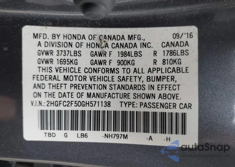 2016 Honda Civic Lx from USA, damaged, VIN 2HGFC2F50GH571138